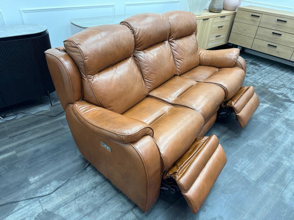 Parker Knoll Boston Brown Leather Power Recliner 3 Seater Sofa6