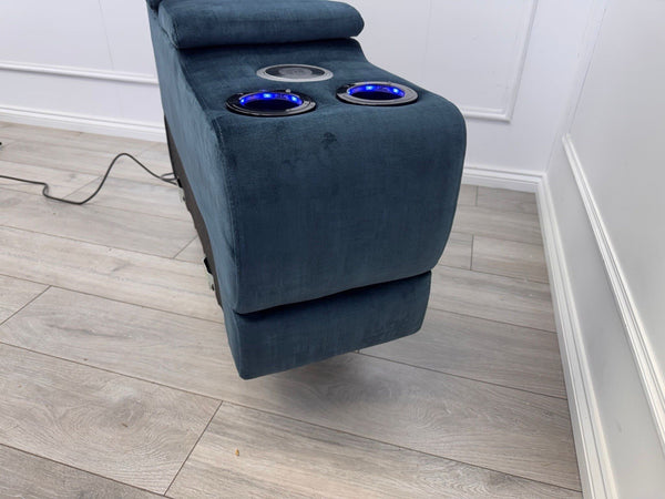 Sofology Renato Console Navy Blue Velvet Cup Holders Storage LED Charging3