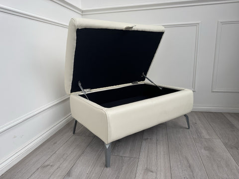 Furniture Village DAYTONA / JUDE White Leather Large Storage Footstool0