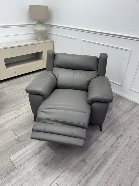 Furniture Village Missouri Power Recliner + Headrest Grey Leather Armchair1