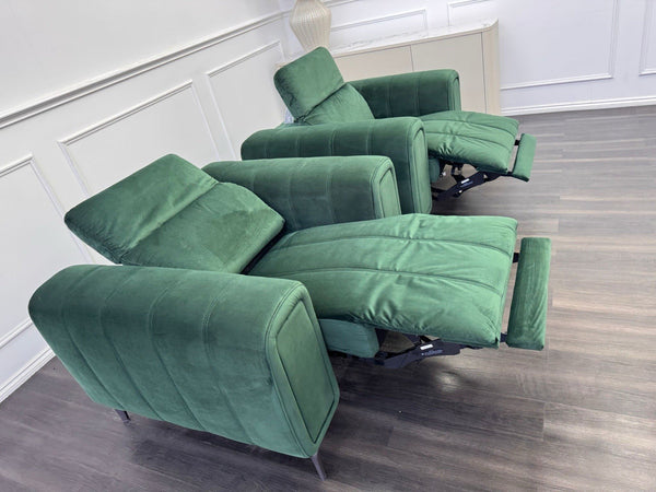 DFS Torren Power Recliner Pair Of Armchairs Green Velvet Power Headrest18