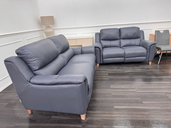 LA Z BOY Vienna Static 3 & Power Recliner 2 Seater Sofa Set Blue Leather16