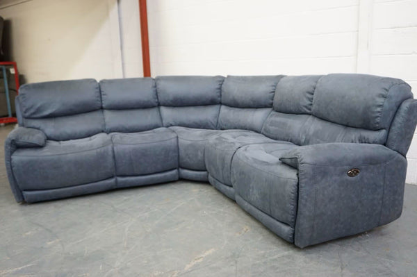 Furniture Village Link ocean blue suede fabric electric reclining Corner Sofa2