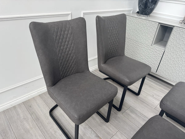 Furniture Village Bodahl Loki Set of 4 Grey Faux Suede Cantilever Dining Chairs4