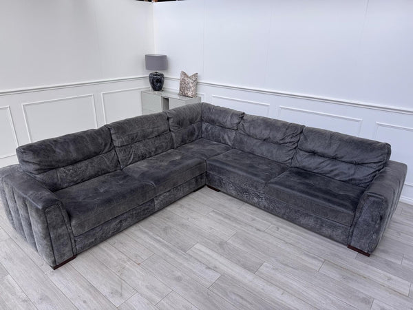 Sofology Maximo Large Corner Sofa Dark Grey Aniline Leather 3/CNR/35