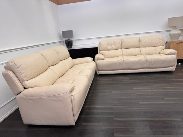 Furniture Village Link 3 + 3 Seater Sofa Set Static Beige Leather0