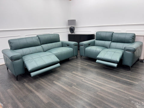 FV Homestage Leather 3 + 2 Seater Sofa Set Power Recliner & Headrest Lake Green0
