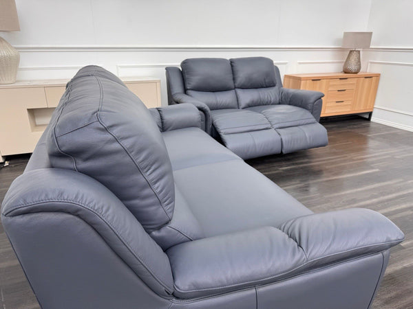 LA Z BOY Vienna Static 3 & Power Recliner 2 Seater Sofa Set Blue Leather10