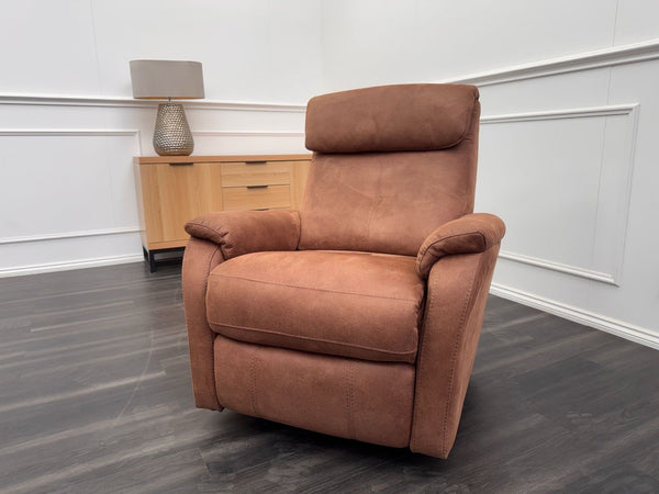 Furniture Village Rowen Brown Fabric Armchair Power Recliner+Swivel+Rocking11