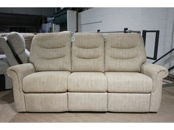 G Plan Holmes natural / gold mix fabric electric reclining 3 seater sofa3