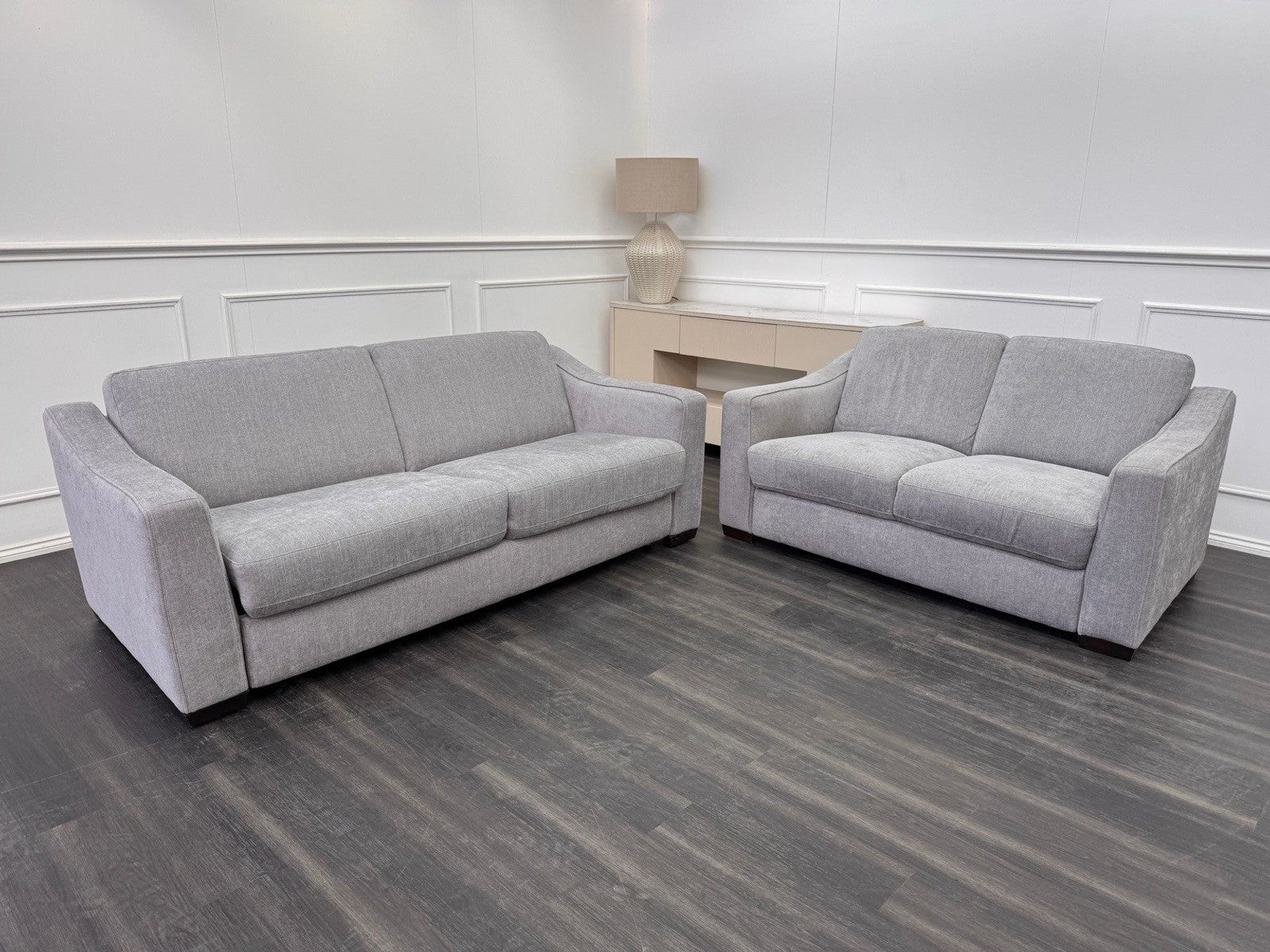 Furniture Village Optimus 3 Seater Sofabed + 2 Seater Sofa Set Grey Fabric0