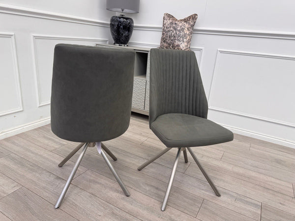 Furniture Village Grigio Pair of Grey Suede Swivel Dining Chairs8