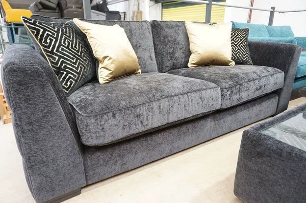 DFS black chenille fabric 4 & 3 seaters + Coffee Table + Snuggle Chair Sofa Set2