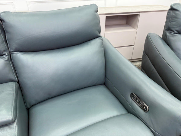 Sofology Renato Power Recliner 2 + 2 Seater Sofa Set Green Leather Media Console15