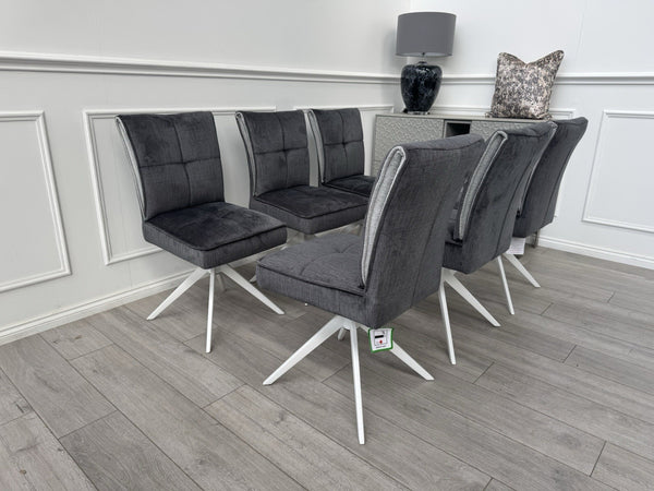 Furniture Village Glacier Set Of 6 Swivel Dining Chairs Dark Grey Fabric1