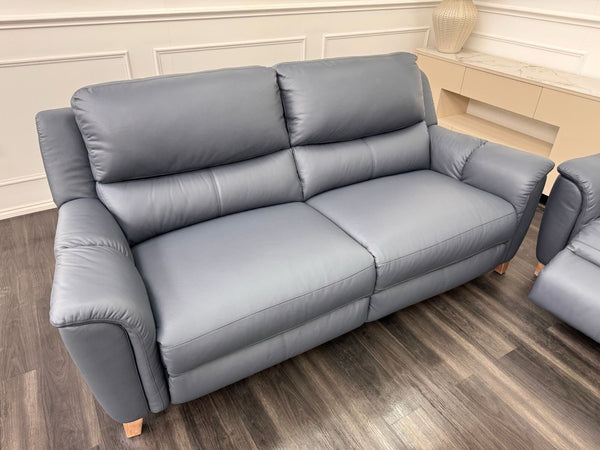 LA Z BOY Vienna Static 3 & Power Recliner 2 Seater Sofa Set Blue Leather11