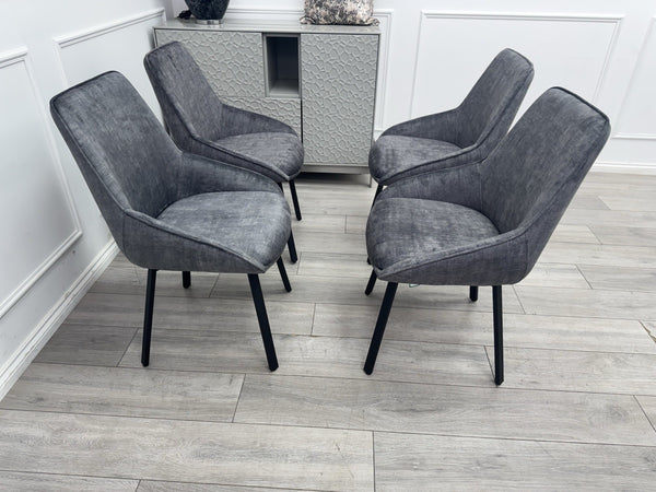 Furniture Village Veja Grey Velvet Set Of 4 Swivel Dining Chairs1