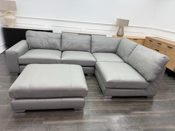 Next Houghton Grey Leather Corner Sofa Open End With Footstool11