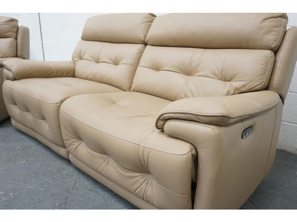 Furniture Village Brescia taupe leather power recliner 3 seater + chair sofa set4