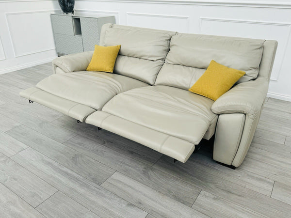 Furniture Village Feather Grey Leather Power Recliner 3 Seater Sofa3