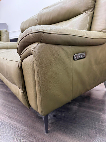 DFS Wren Power Recliner 3+3 Seater Sofa Set In Sage Green Leather7