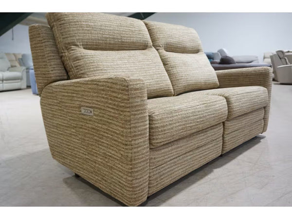 Parker Knoll Chicago bronze mix patterned fabric power recliner 3 seater sofa1