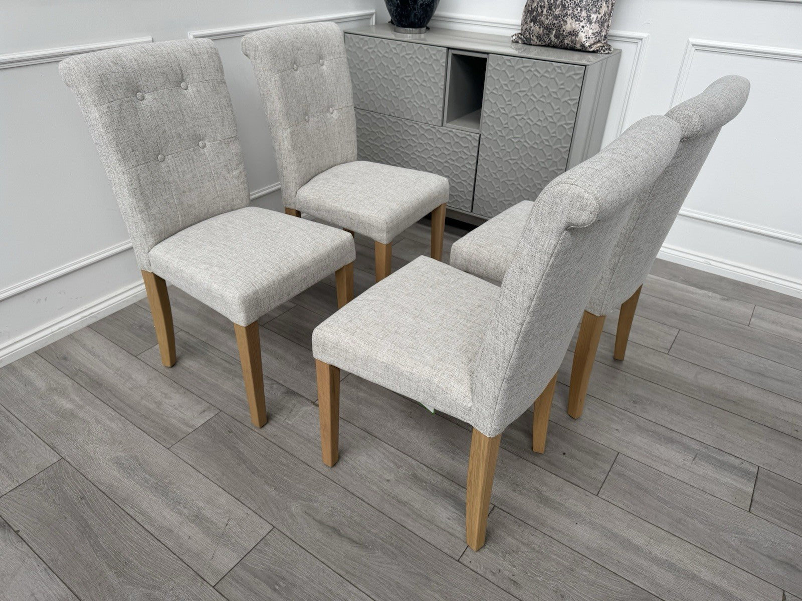 Furniture Village Augusta Cream Fabric Set Of 4 Roll Back Dining Chairs0