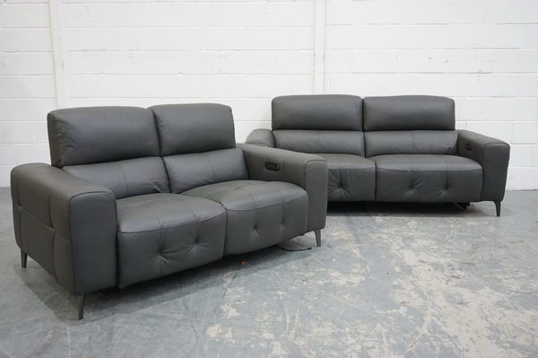 Furniture Village New York dark grey Leather Power Recliner 3 + 2 sofa Set0