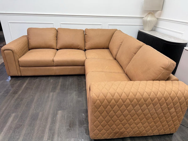 Sofology Tan Brown Leather Symmetrical Corner Sofa (Not Recliner)1