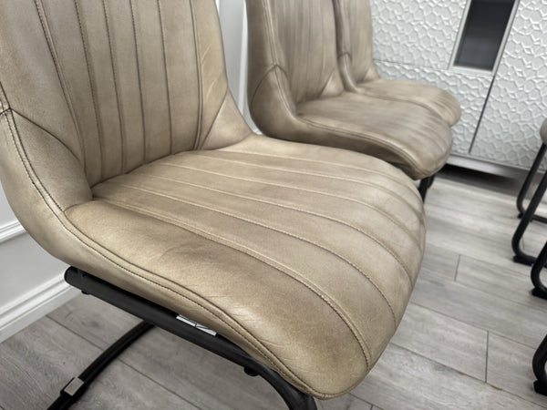 Furniture Village Dee Pair Of 2 Olive Leather Cantilever  Dining Chairs1