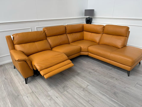 Furniture Village Contempo Power Recliner Corner Sofa In Orange/Tan Leather0
