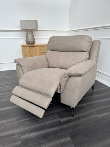 Furniture Village Contempo Beige Microfibre Fabric Power Recliner Armchair0
