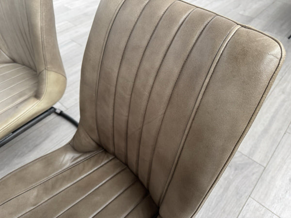 Furniture Village Dee Pair Of 2 Olive Leather Cantilever  Dining Chairs2