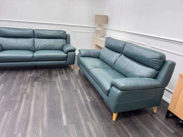 Furniture Village Missouri Static 3 & 2 Seater Sofa Set Lake Green Leather6