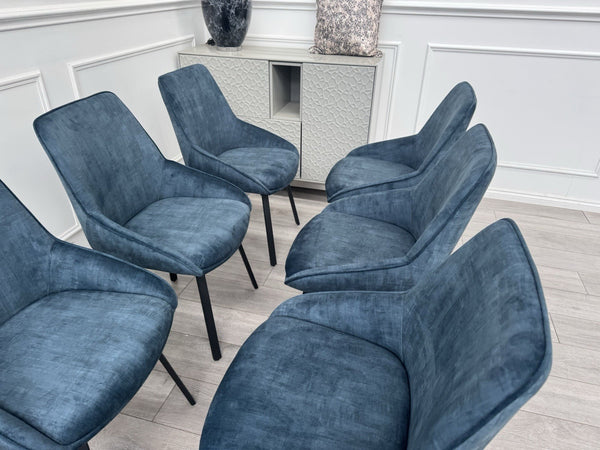 Furniture Village Veja Navy Blue Velvet Set Of 8 Swivel Dining Chairs4