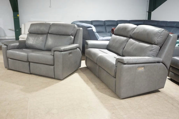 G Plan Ellis texas charcoal leather electric reclining 3 + 2 seater sofa Set1