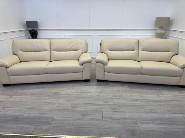 Furniture Village Hetty 3 + 3 Seater Sofa Set in Cream/Off White Leather0