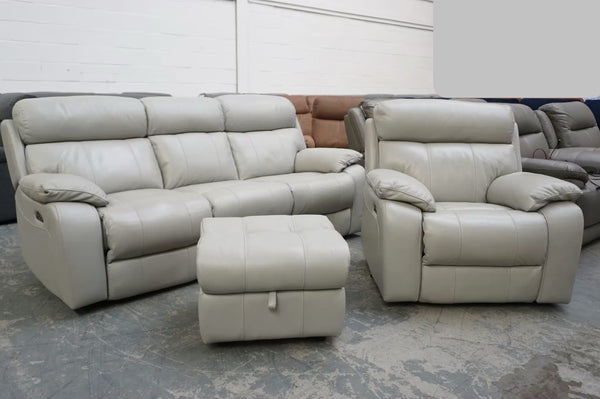 Furniture Village Moreno grey leather power recliner 3seater & Armchair sofa set0