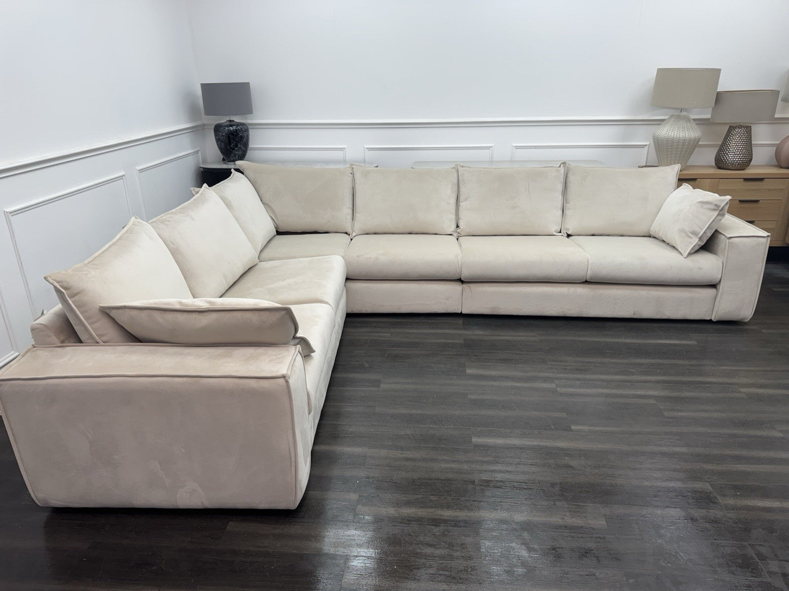 DFS Large Cream Velvet Corner Sofa Left Hand Facing (Fast Delivery)0