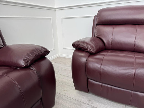 Furniture Village Moreno Power Recliner 3 + 2 Seater Sofa Set Burgundy Leather23