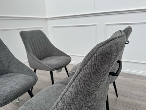 Furniture Village Crete Set Of 6 Swivel Dining Chairs Grey Fabric (Delivery)5