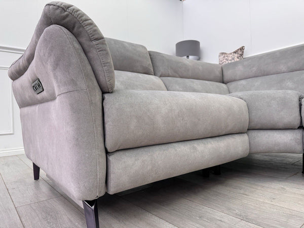 Sofology Missouri Corner Sofa In Silver Grey Fabric Power Recliner + Headrest11