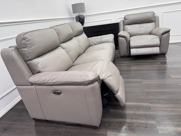 Furniture Village Power Recliner Grey Genuine Leather 3+1 Seater Sofa Set9