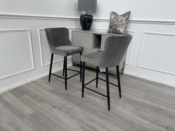 Furniture Village Osaka Grey Velvet Pair Of 2 Barstool Chairs11