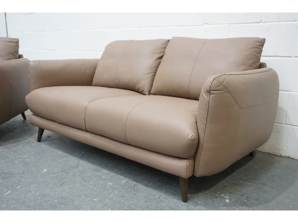 Sofology Adler trusty matt mushroom leather pair of 2 seater sofas set1
