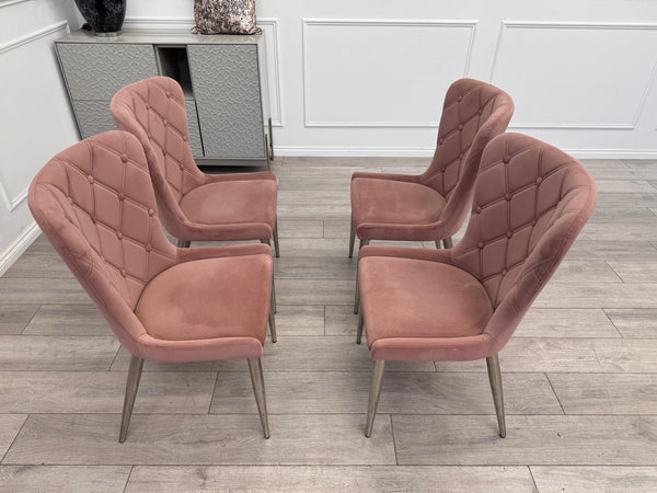 Furniture Village Donnie Pink Velvet Set of 4 Dining Chairs4