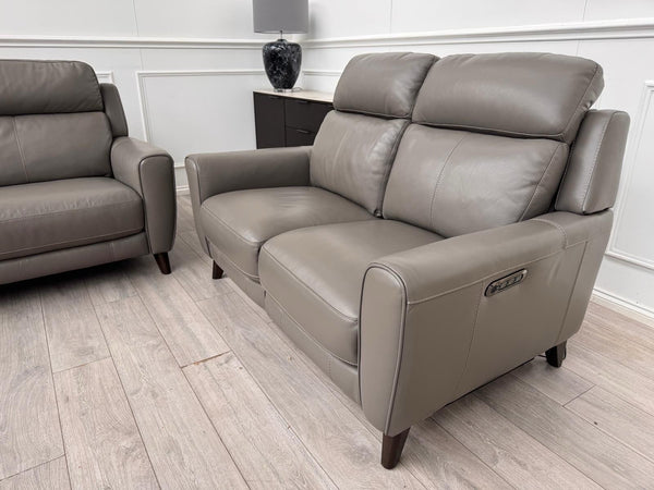Furniture Village Zen Grey Leather Static 3 Seater  + Recliner 2 Seater Sofa Set5