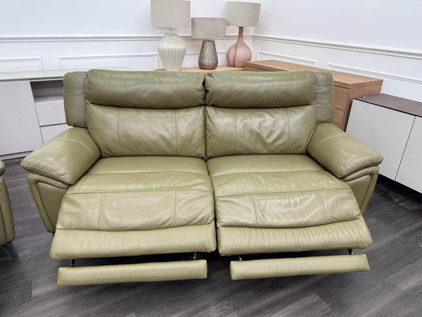 DFS Wren Power Recliner 3+3 Seater Sofa Set In Sage Green Leather3