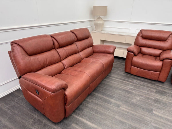 LA Z BOY Staten Power Recliner 3 Seater Sofa & 2x Static Chair Set Brown Leather13