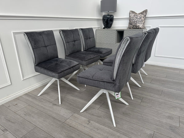 Furniture Village Glacier Set Of 6 Swivel Dining Chairs Dark Grey Fabric3